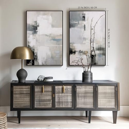 SAFERRYHOME Neutral Abstract Hand Painted Wall Art, 24x36 Inches, Set of 2 - color: Grey Abstract, size: 24" x 36" x 2 Panel Framed