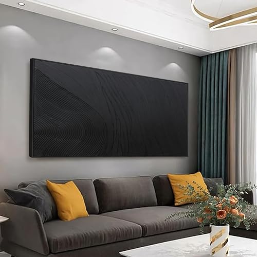Framed Hand drawn Black Abstract Canvas Wall Art For Living Room 20X40 - color: Black, size: 40"L x 20"W