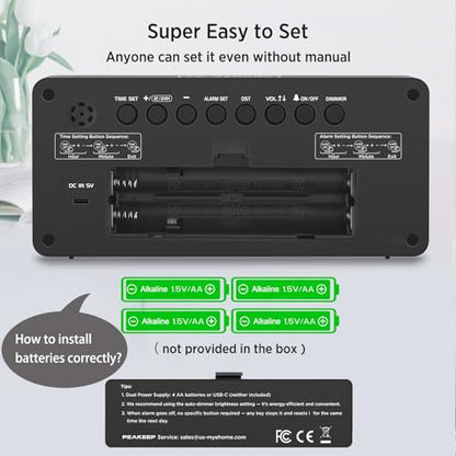 Peakeep Battery Operated Digital Alarm Clock for Bedrooms Big Numbers - color: Blue Digits