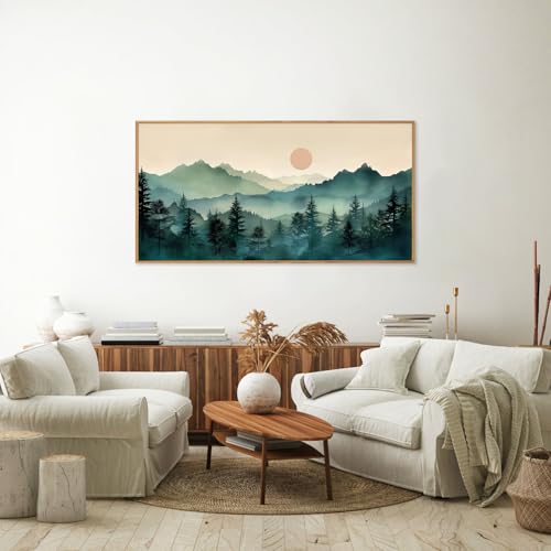 SIGNINART Large Boho Mountain Framed Canvas Wall Art, Nature Pine Tree Wall Painting, Abstract Foggy Forest Wall Decor, Modern Sunrise Art Prints for Bedroom Living Room and Office 20"x40" - color: Large Boho Mountain, size: 40"L x 20"W