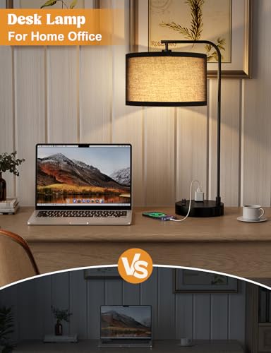 20.7" Tall Table Lamp with USB & Outlet, Fully Dimmable Nightstand Lamp - color: G-Black Shade & Black Base