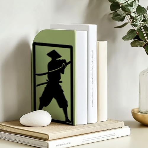 Peacoblue 5.3"x4.3"x7.9" Metal Bookends, Heavy Duty Book Ends for Shelves - style: Japanese Samurai
