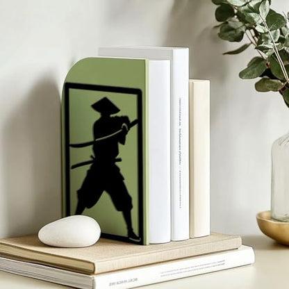 Peacoblue 5.3"x4.3"x7.9" Metal Bookends, Heavy Duty Book Ends for Shelves - style: Japanese Samurai