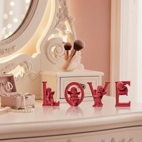 4 Sets Cupid Statue with Soft Velvet Finish Wedding Gifts, Red - color: Cupid-red