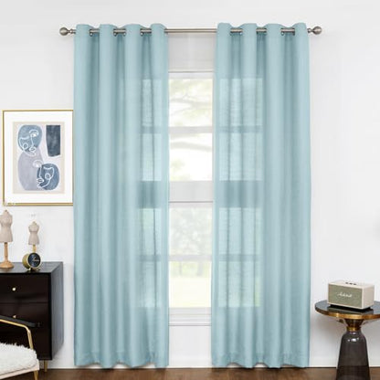 Melodieux Blue Semi Sheer Curtains 96 Inches Long for Small Windows Living Room Bedroom Linen Look Rustic Grommet Voile Drapes, 42 x 96 Inch (2 Panels) - color: Blue, size: 42"W x 96"L (Pack of 2)