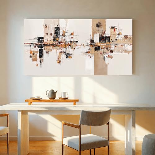 YISXINOAG Beige Abstract Wall Art Industrial Geometric Painting 24"X48" - color: black beige, size: 48"L x 24"W