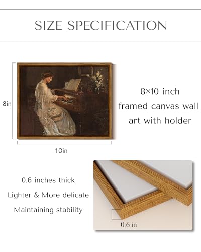 InSimSea Framed Canvas Wall Art Mid Century Lady Playing Piano Classical Painting Vintage Canvas Prints Wall Decor for Bedroom Bathroom Decor Retro Portrait Wall Art 8x10in - color: Piano Lady, size: 10"L x 8"W