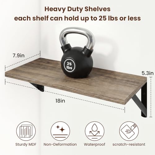 Axeman 18 Inch Floating Shelves, 8 Inch Deep Grey Wall Shelves Set of 2 - color: Grey, size: 18 Inch