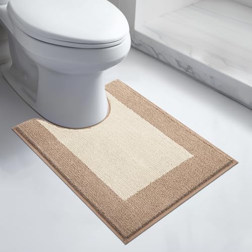 Bathroom Rugs U-Shaped, 20" x 24" Soft Bath Rugs, Beige & Grayish Brown - color: Beige & Grayish Brown, size: 20" X 24"