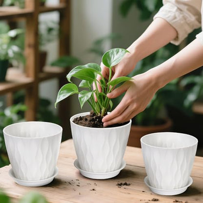 GARDIFE 7 Pack Plant Pots 4-7 inch with Drainage Holes and Tray, White - color: White