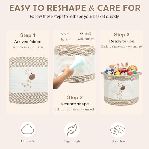 Baby Laundry Basket for Nursery, Large 15”x12” Giraffe Storage Baskets - color: Giraffe