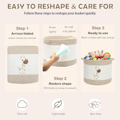 Baby Laundry Basket for Nursery, Large 15”x12” Giraffe Storage Baskets - color: Giraffe