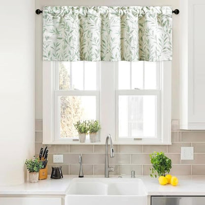 VOGOL Leaf Pattern Valance, Faux Linen Window Topper, 60x18, Green - color: Green, size: 60"W x 18"L (Pack of 1)