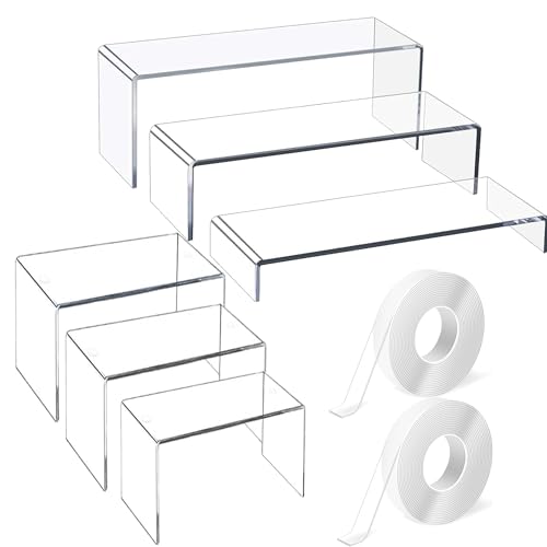 Tazimi 6 Pcs Acrylic Display Risers 3-8.7inch Display Stands Clear Acrylic Spice Rack Riser Board for Ornament Cupcake Dessert Crafts