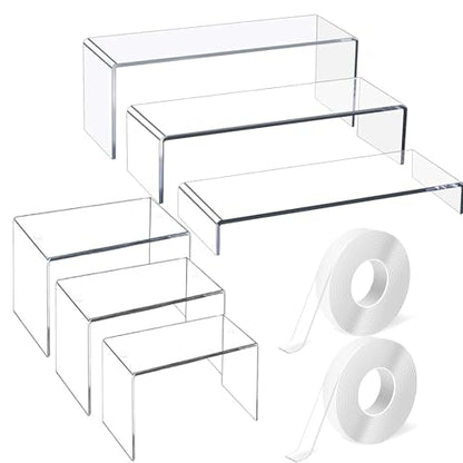 Tazimi 6 Pcs Acrylic Display Risers 3-8.7inch Display Stands Clear Acrylic Spice Rack Riser Board for Ornament Cupcake Dessert Crafts