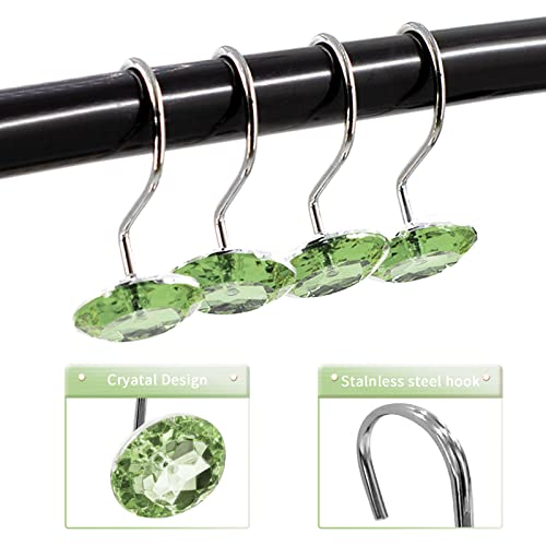 Crystal Diamond Round Shower Curtain Hooks Rings for Bathroom,Sage,12PCS - color: Sage Green