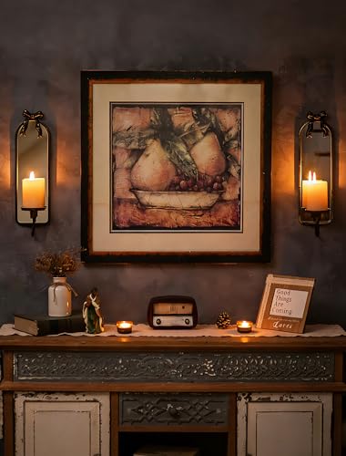 Mirror Wall Candle Sconces Set of 2: Black Metal Frame with Bow - color: Black&gold