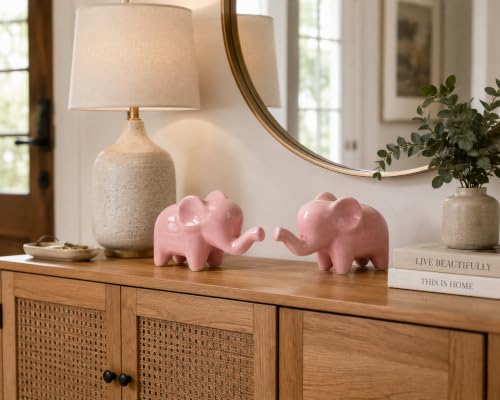 4 Inch Pink Ceramic Elephant Figurines Set of 2 - color: Pink