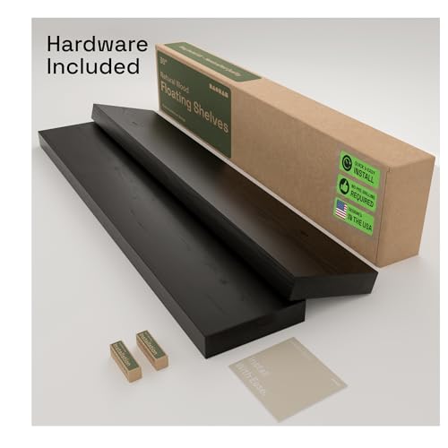 Solid Wood Floating Shelves for Wall 36 Inches Long, Black Wooden Shelf - color: Black, size: 36 Inch