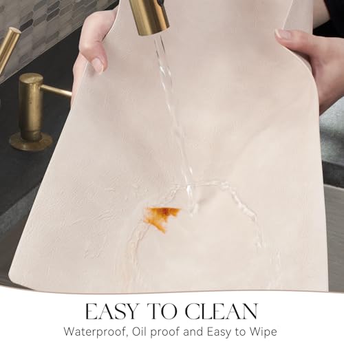 MOSAYT Vinyl Faux Leather Placemats, Set of 6, Beige - color: Beige