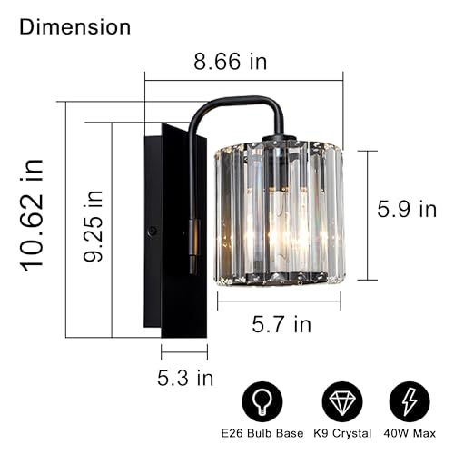 Wall Sconce,Crystal Wall Sconce,Black Wall Light Fixtures Indoor - color: Crystal Glass Sttyle