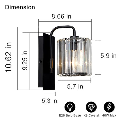 Wall Sconce,Crystal Wall Sconce,Black Wall Light Fixtures Indoor - color: Crystal Glass Sttyle