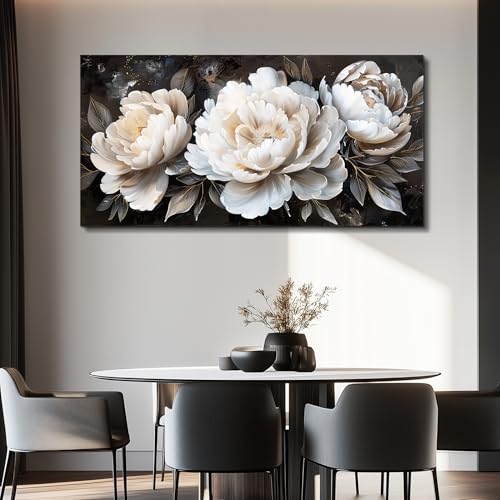 QIYILEXWART Large Wall Decor For Living Room Canvas Wall Art For Office Modern Wall Decorations For Bedroom White Peony Landscape Painting Farmhouse Pictures Artwork Room Home Decor 24x48 In - color: White Peony Art Print, size: 48"L x 24"W