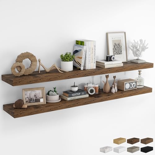 RICHFOCUS 72Inch Floating Shelves for Wall 2Pack|Rustic Brown|8" D - color: Rustic Brown, size: 72"L x 8"D, Set of 2