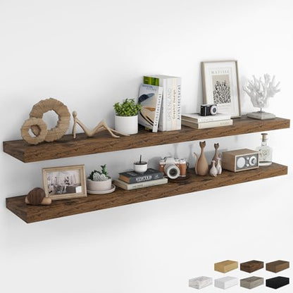 RICHFOCUS 72Inch Floating Shelves for Wall 2Pack|Rustic Brown|8" D - color: Rustic Brown, size: 72"L x 8"D, Set of 2