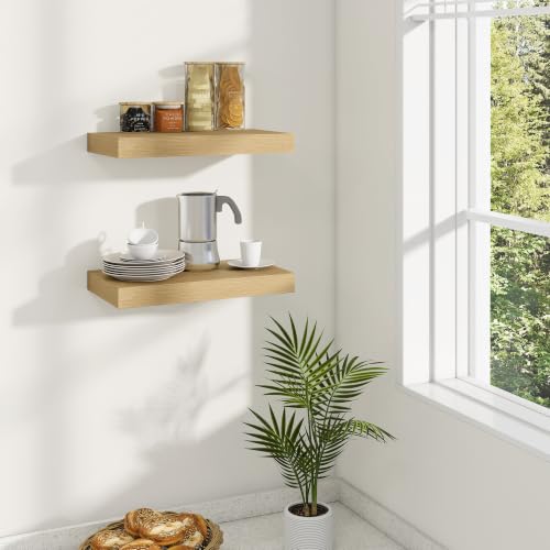 Dreamland 16 Inches Wall Mounted Wood Floating Shelves, Oak, 2 Pack - color: Oak, size: 16in
