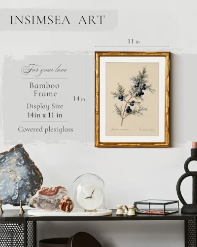 InSimSea Gold Bamboo Framed Christmas Wall Art, Retro Juniper Print,11x14In - color: Christmas Juniper