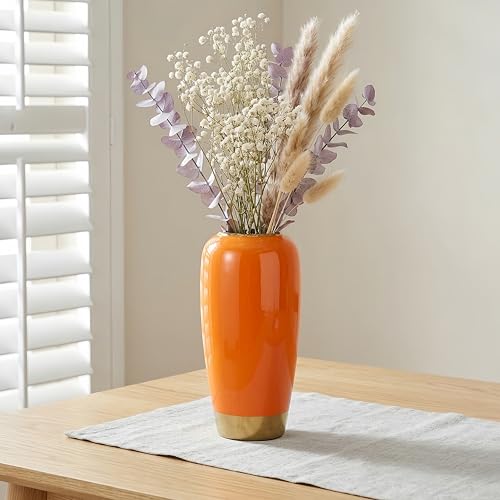 Orange Ceramic Vase for Table, 11.8 Inch Tall