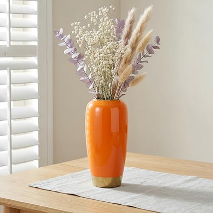 Orange Ceramic Vase for Table, 11.8 Inch Tall