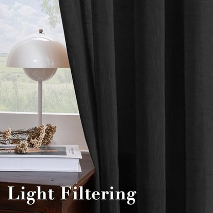 H.VERSAILTEX Black Linen Sheer Curtains 54" 2 Panels Grommet - color: Black, size: 52"W x 54"L (Pack of 2)