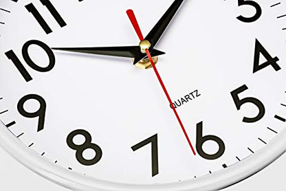 Bernhard Products White Wall Clock 8 Inch Retro Kitchen Silent Non-Ticking Quality Quartz Battery Operated Clock for Home/Office/Classroom/Bathroom/Nursery Room Easy to Read - color: White