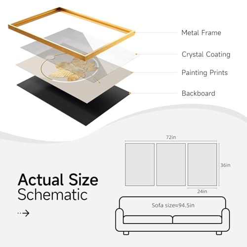 Large Framed Modern Luxury Wall Art for Living Room, 3 Piece 24x36 In - color: Luxury Gold, size: 24" W x 36" H x 3 pieces