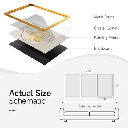 Large Framed Modern Luxury Wall Art for Living Room, 3 Piece 24x36 In - color: Luxury Gold, size: 24" W x 36" H x 3 pieces