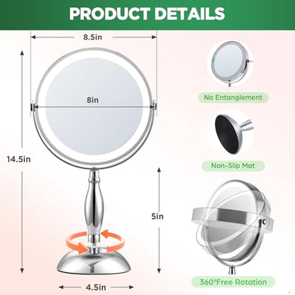 30x Magnifying Mirror, Chrome Lighted Makeup Mirror with 3 Colors Modes - color: Chrome