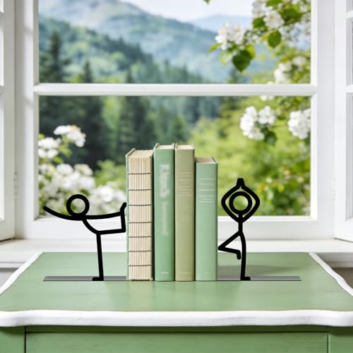 Metal Bookends Yoga People Book Ends for Shelves - color: Black - 1 Pair Yoga People