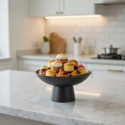 Cabilock Ceramic Pedestal Fruit Bowl Black Footed Bowl for Kitchen Counter Dessert and Snack Serving Stand Decorative Fruit Dish for Banquets Home Decor 5.90 X 5.90 X 2.95 in
