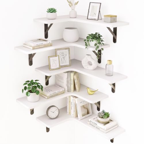 Fixwal Conner Shelves Wall Mounted for Decor, White Set of 5 - color: 5-white