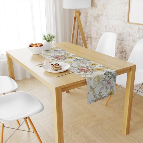 Snycler 13x108 Inch Table Runner Wildflowers Floral Spring Table Runner, Seasonal Summer Daisy Kitchen Dining Table Luxury White Linen Decoration for Home Party - color: Daisy Floral, size: 13" x 108"