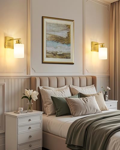 Wireless Battery Operated Wall Sconce Set of Two, Modern, White Glass, Gold | Dimmable, Easy Install Rechargeable Wall Lights with Timer Remote for Living Room Bedroom, Emergency 3000K - color: Gold(White Lampshades)