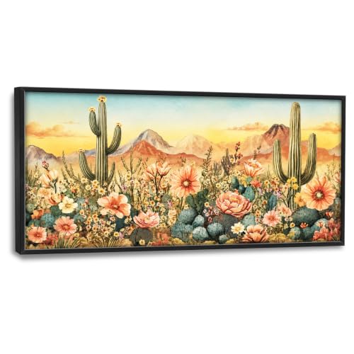 Voxlyra Framed Cactus Desert Wall Art Decor for Living Room 60'' × 30'' - color: Cactus