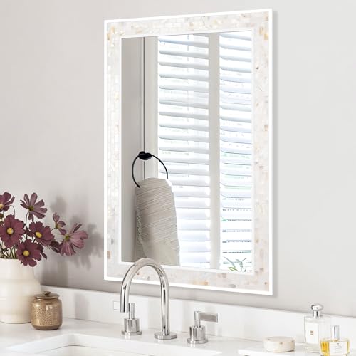 White Framed Rectangle Bathroom Mirror 24x36 Inch - size: 36"L x 24"W