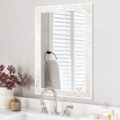 White Bathroom Mirrors for Wall 26x40 Inch, Coastal Wall Decor - size: 40"L x 26"W