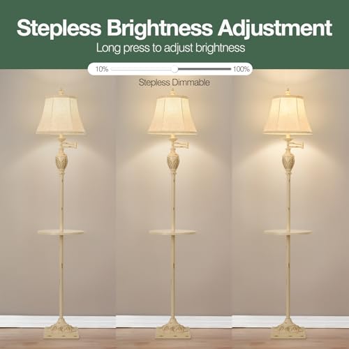 Traditional Floor Lamp with Tray, Remote Dimmable, 350° Swing Arm and White - color: White-1