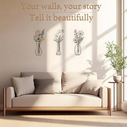 CarryWise 3 Piece Metal Flower Wall Art for Bedroom Living Room, Flower Blue gold - color: Blue Gold & Vase Flower