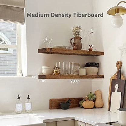 QEEIG Bathroom Long Floating Shelves for Wall (Brown, Set of 2, 23.6") - color: A. Brown, size: 23.6"