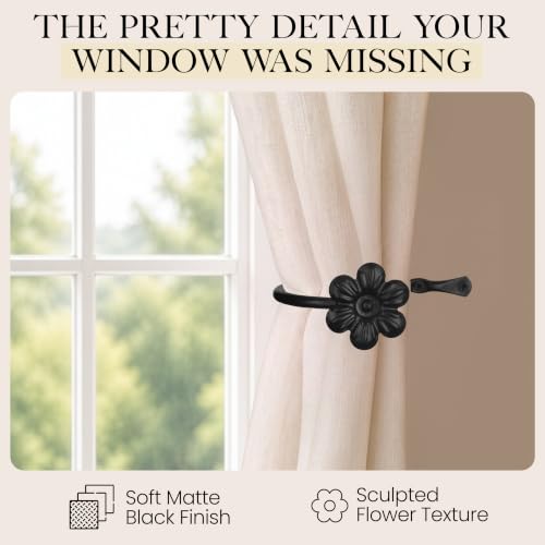 RTZEN Metal Curtain Tiebacks, Drapery Holders for Wall, 2 Pcs - size: Medium, style: Flower